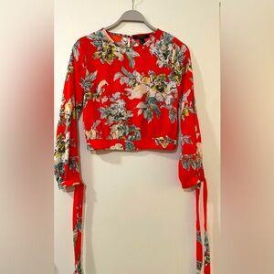 Forever 21 Contemporary Orange Floral Print Long Sleeves Top